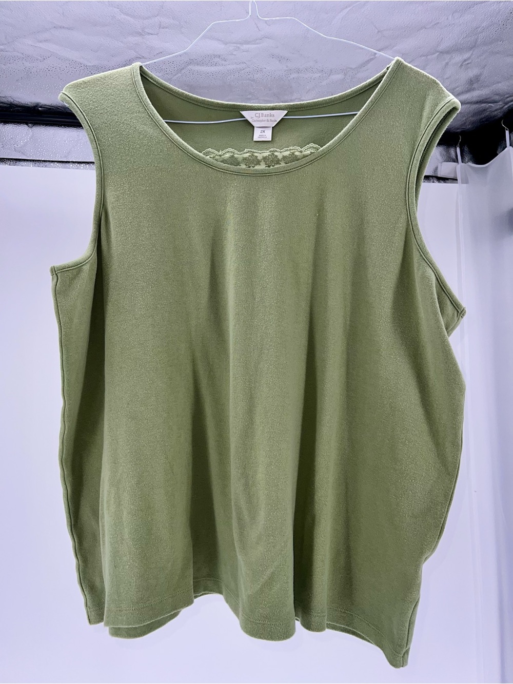 CJ Banks Olive Green Lace-Trim Sleeveless Tank 2X